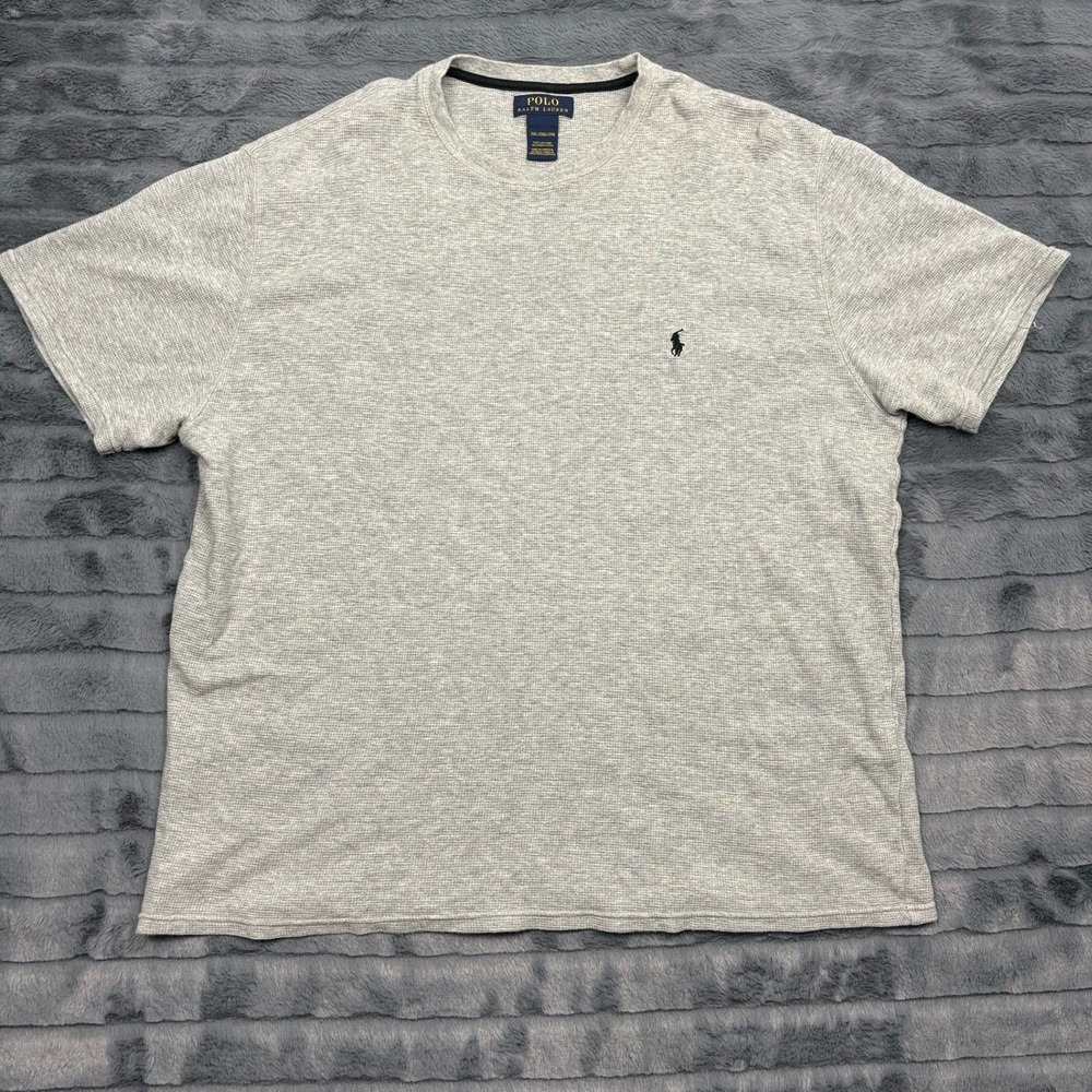 Polo Ralph Lauren Mens 2XL Grey Waffle Knit Short Sleeve T-Shirt Pony Logo